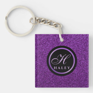 Luxury Purple Sparkles Glitter Monogrammed Initial Keychain
