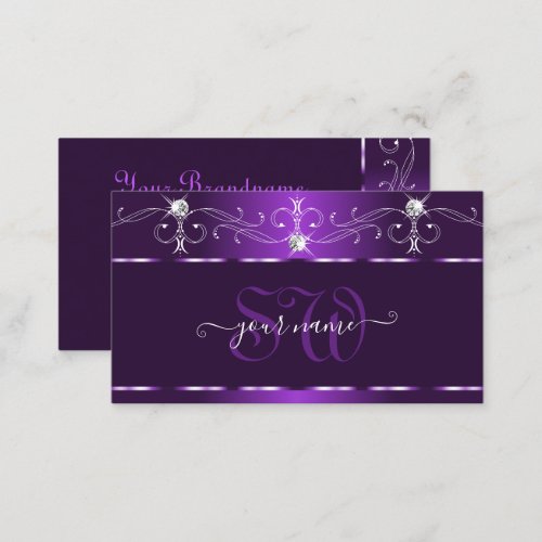Luxury Purple Squiggles Sparkle Diamonds Initials Business Card