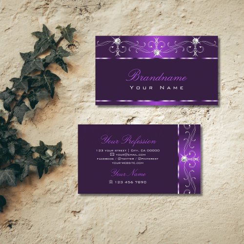 Luxury Purple Squiggles Sparkle Diamonds Ornaments Business Card