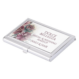 Luxury Purple Teal Floral Bridal Makeup Artist Business Card Case