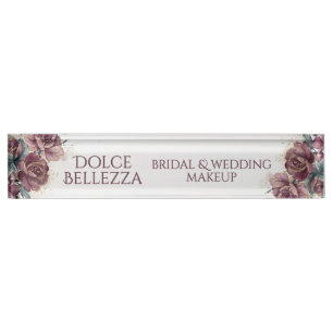 Luxury Purple Teal Floral Bridal Makeup Artist Desk Name Plate