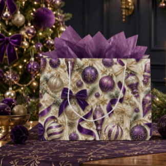 Luxury Purple Velvet & Gold Vintage Christmas (a) Large Gift Bag