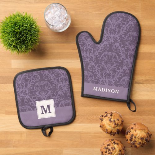 Luxury Purple Wallpaper Oven Mitt  Pot Holder Set