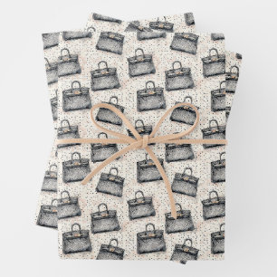 Luxury Python Handbag Pattern on Blush Speckle Bac Wrapping Paper Sheets