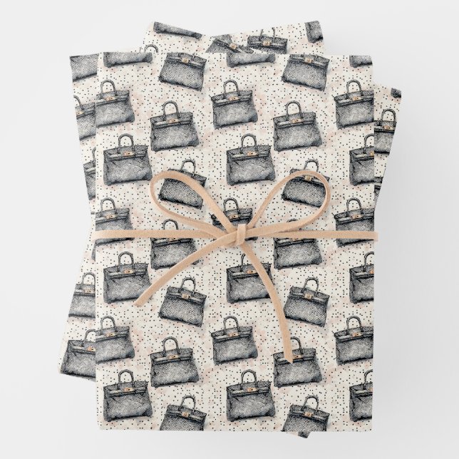Luxury Python Handbag Pattern on Blush Speckle Bac Wrapping Paper Sheets (In situ)