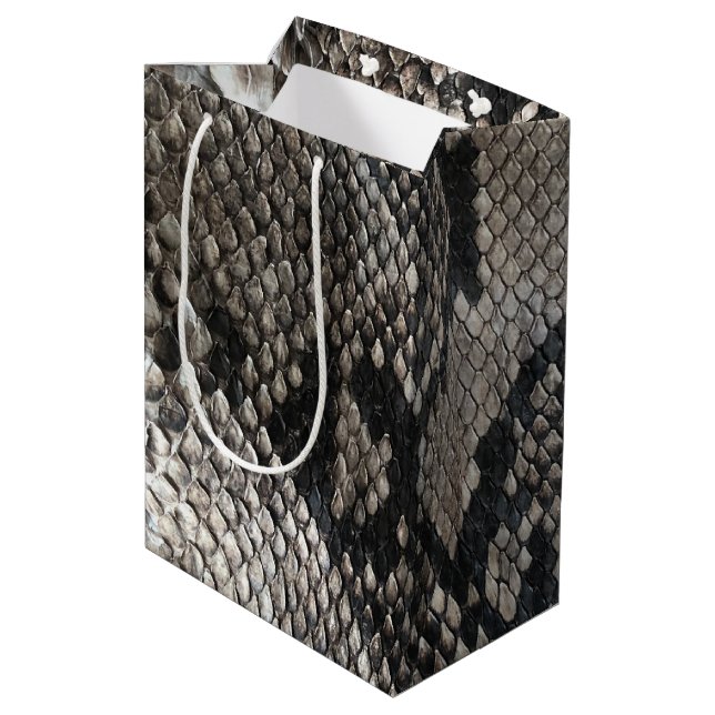 Luxury Python Snake Skin - Rich Elegant Fashion Medium Gift Bag (Back Angled)