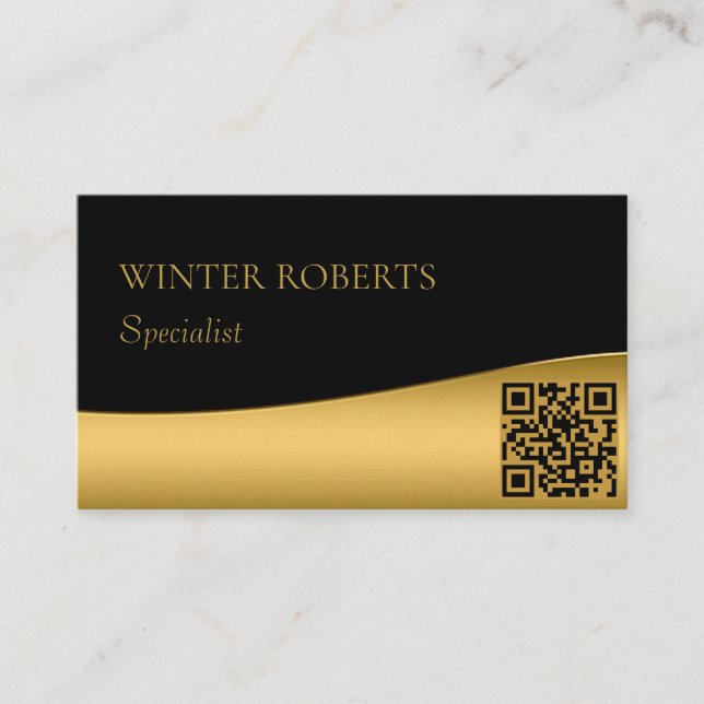 Luxury QR code black and gold professional Business Card (Front)