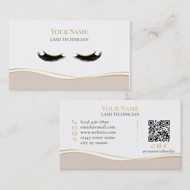 Luxury QR code Lash Technician Business Card (Front/Back)