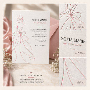 Luxury Quinceañera Fashion Sketch Letterpress Invitation