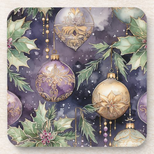 Luxury Radiance Purple and Gold Christmas Splendo Beverage Coaster