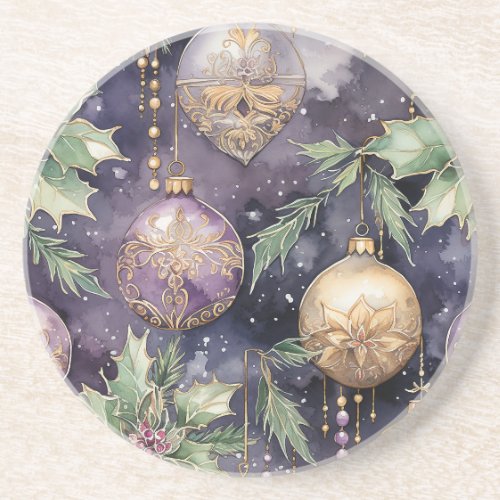Luxury Radiance Purple and Gold Christmas Splendo Coaster