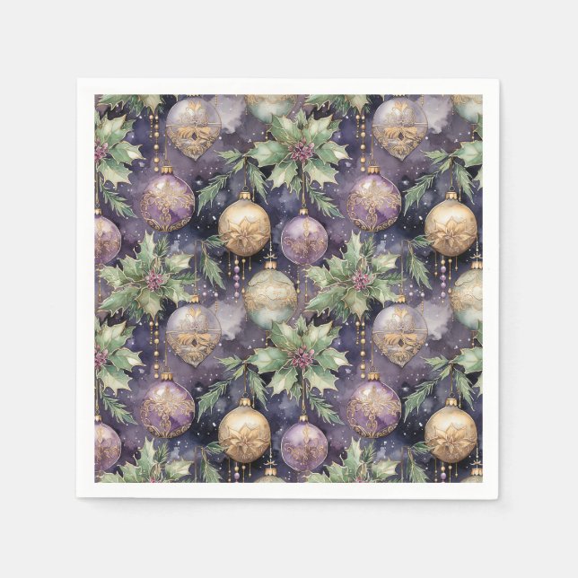 Luxury Radiance: Purple and Gold Christmas Splendo Napkins (Front)