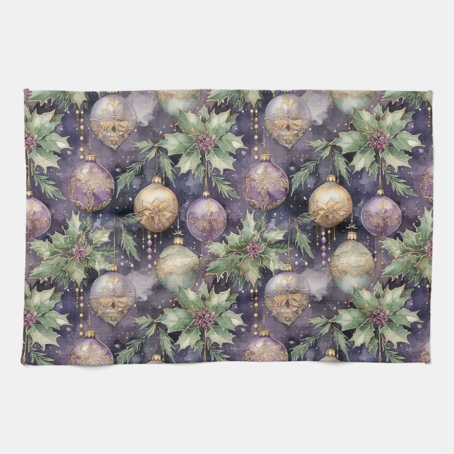 Luxury Radiance Purple and Gold Christmas Splendor Kitchen Towel (Horizontal)