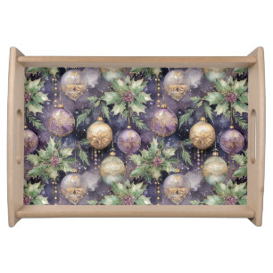 Luxury Radiance Purple and Gold Christmas Splendor Serving Tray