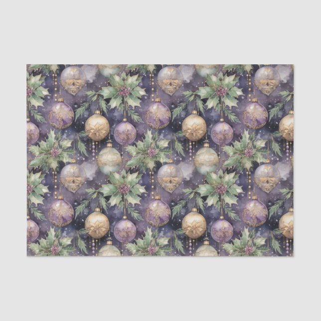 Luxury Radiance Purple and Gold Christmas Splendor Tissue Paper (Front)