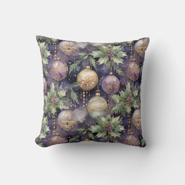 Luxury Radiance: Purple & Gold Christmas Splendor Throw Pillow (Front)