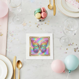 Luxury Rainbow Glitter Butterfly Party Paper Napkins