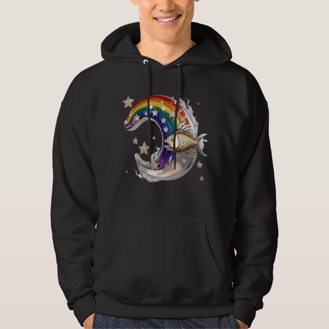 Luxury Rainbow Moon Fish 3D Star Pullover Hoodie (Front)