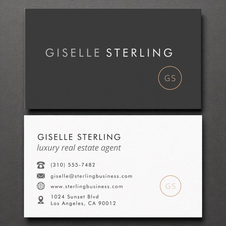 Luxury Real Estate Agent Black Elegant Modern Business Card