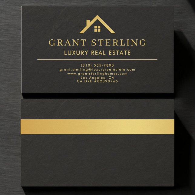 Luxury Real Estate Agent Black Gold Stone Business Card (Creator Uploaded)