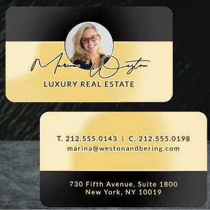Luxury Real Estate Agent Black Split Gold Foil Spot Gloss Business Cards