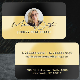 Luxury Real Estate Agent Black Split Gold Foil Spot Gloss Business Cards
