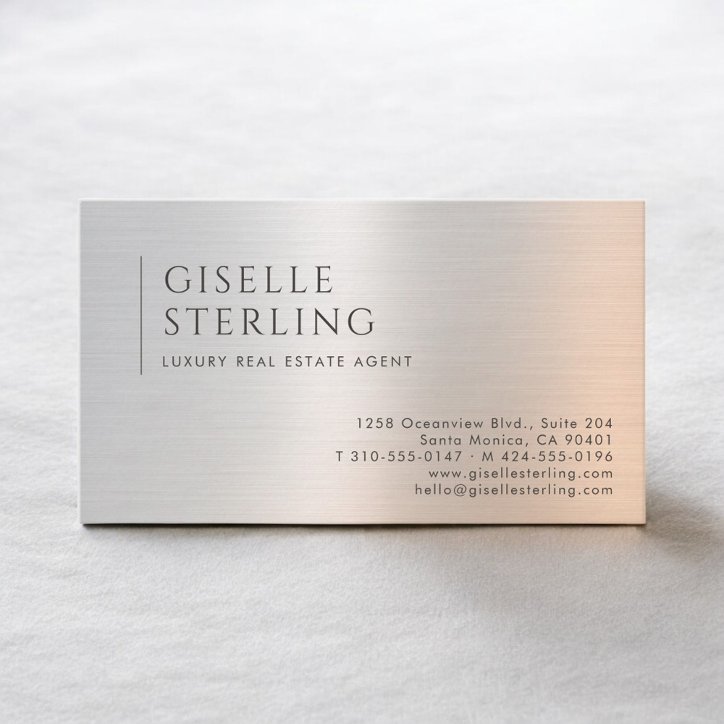 Luxury Real Estate Agent Brushed Metal Business Card