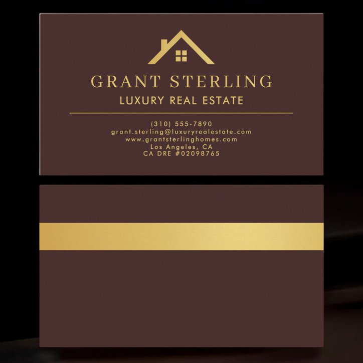 Luxury Real Estate Agent Burgundy Gold Metallic Business Card