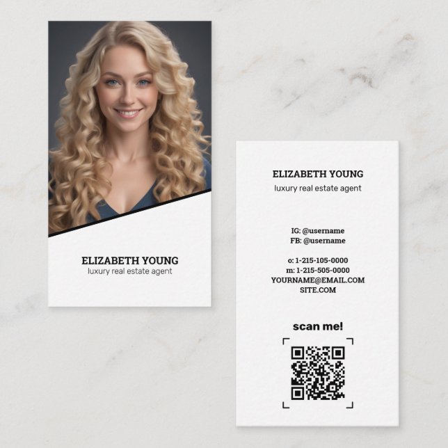 🏠Luxury Real Estate Agent Custom Photo and QR Business Card (Front/Back)