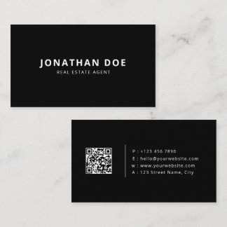 Luxury Real Estate Agent Elegant Black QR Code Business Card