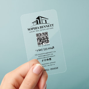 Luxury Real Estate Agent Logo QR Code Bold Acrylic Clear Business Cards