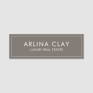Luxury Real Estate Agent Name Tag Modern Taupe