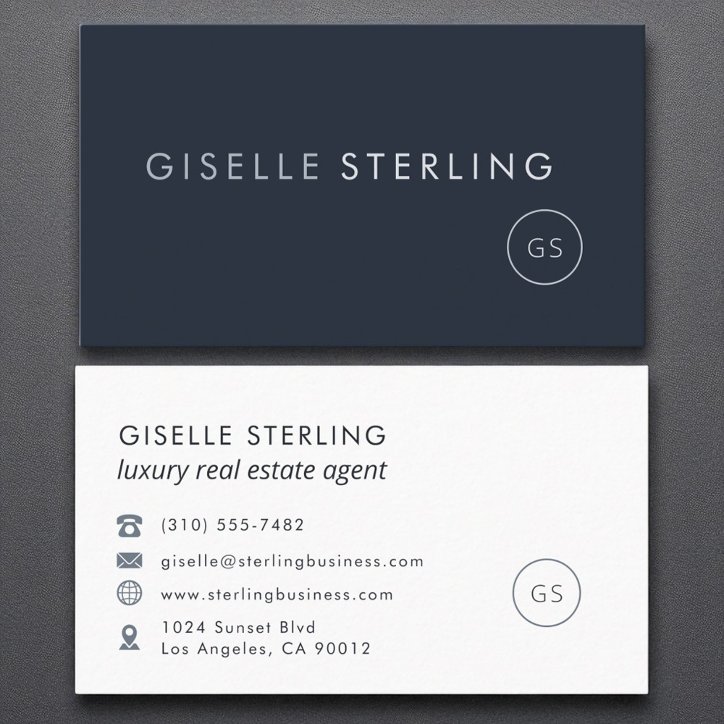 Luxury Real Estate Agent Navy Blue Modern Business Card