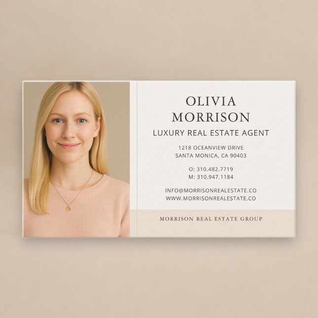 Luxury Real Estate Agent Neutral Beige Photo Business Card (Creator Uploaded)