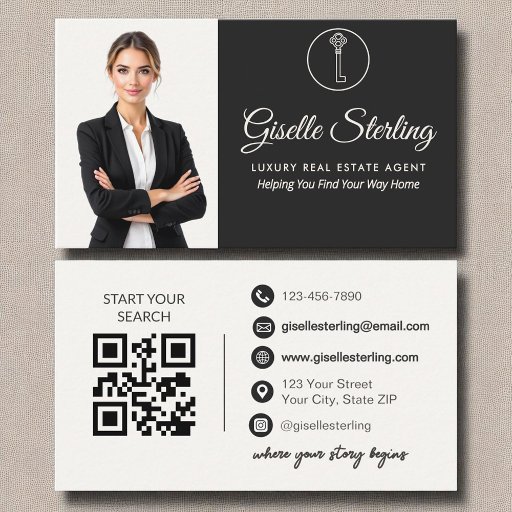 Customizable Luxury Real Estate Agent Neutral Photo QR Code  Business Card