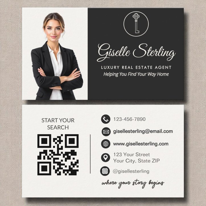 Luxury Real Estate Agent Neutral Photo QR Code Business Card