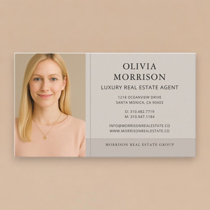 Luxury Real Estate Agent Neutral Taupe Photo Business Card