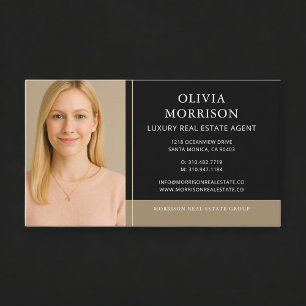 Luxury Real Estate Agent Photo Black Gold Business Card