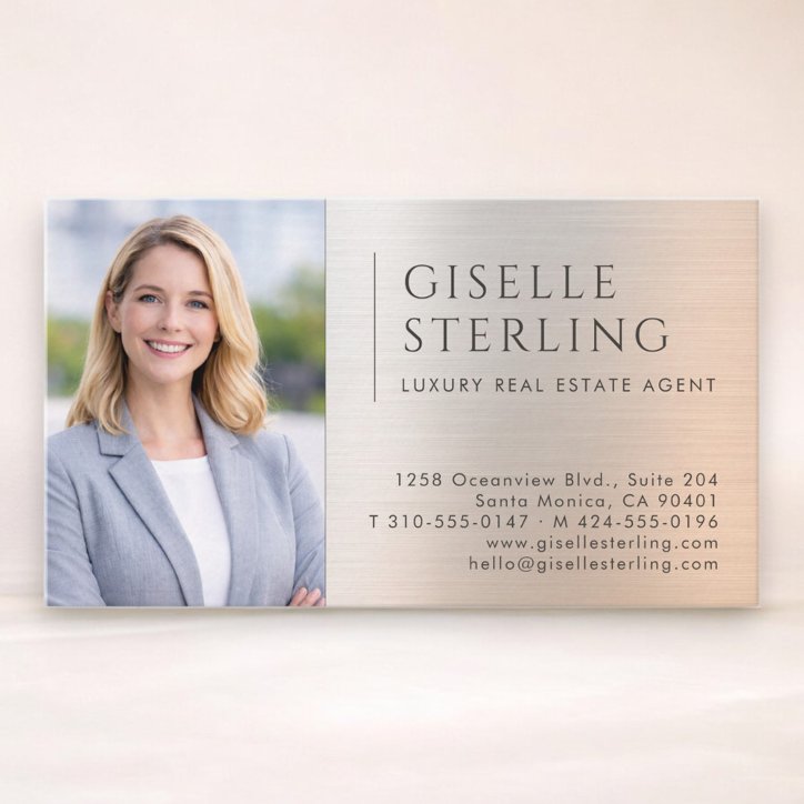 Luxury Real Estate Agent Photo Brushed Metal Business Card