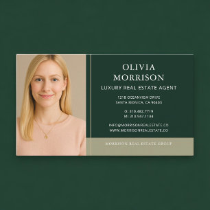 Luxury Real Estate Agent Photo Green Gold Business Card