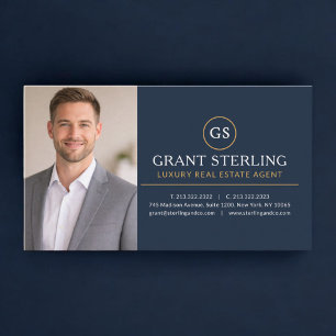 Luxury Real Estate Agent Photo Navy Blue Gold Business Card