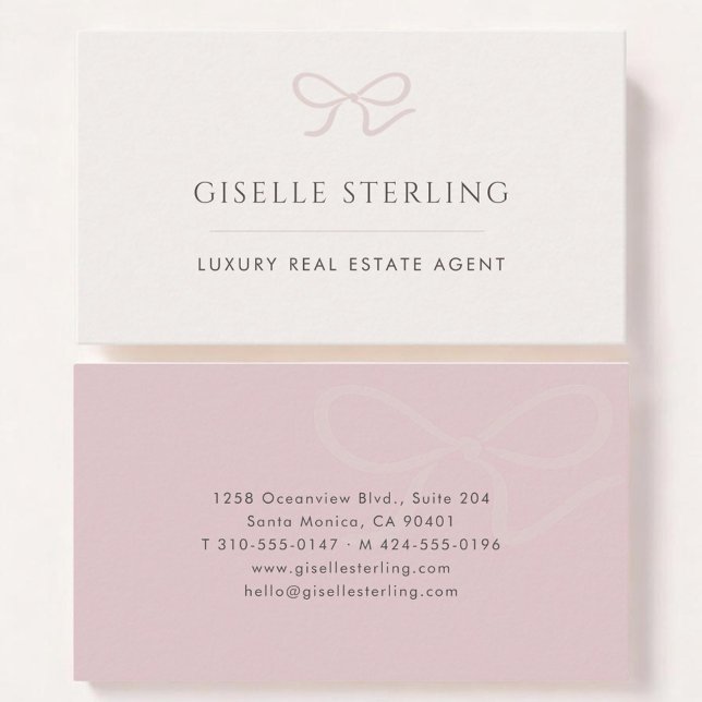 Luxury Real Estate Agent Pink Bow Business Card (Creator Uploaded)