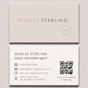 Luxury Real Estate Agent QR Code Blush Pink Business Card