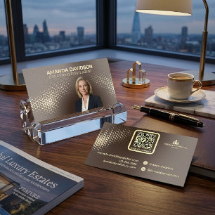 Luxury Real Estate Agent QR Code Photo Foil Business Cards