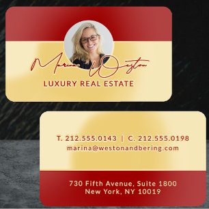 Luxury Real Estate Agent Red Split Gold Foil Spot Gloss Business Cards