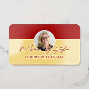 Luxury Real Estate Agent Red Split Gold Foil Spot Gloss Business Cards
