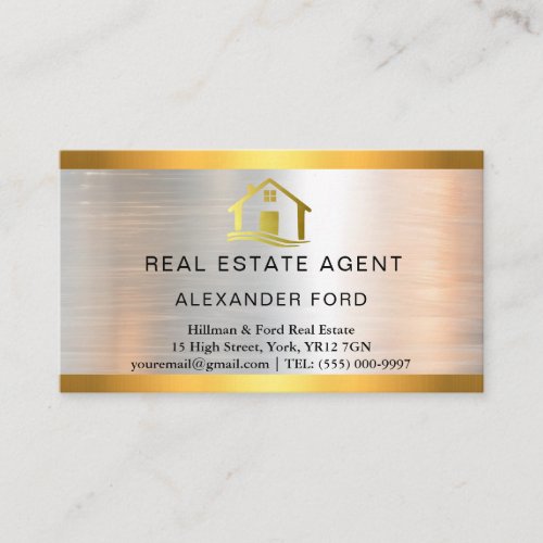 luxury Real Estate Agent silver Metallic Gold Business Card