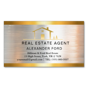 luxury Real Estate Agent silver Metallic Gold Business Card Magnet