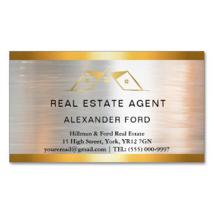 luxury Real Estate Agent silver Metallic Gold Business Card Magnet