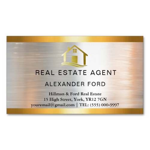 luxury Real Estate Agent silver Metallic Gold Business Card Magnet